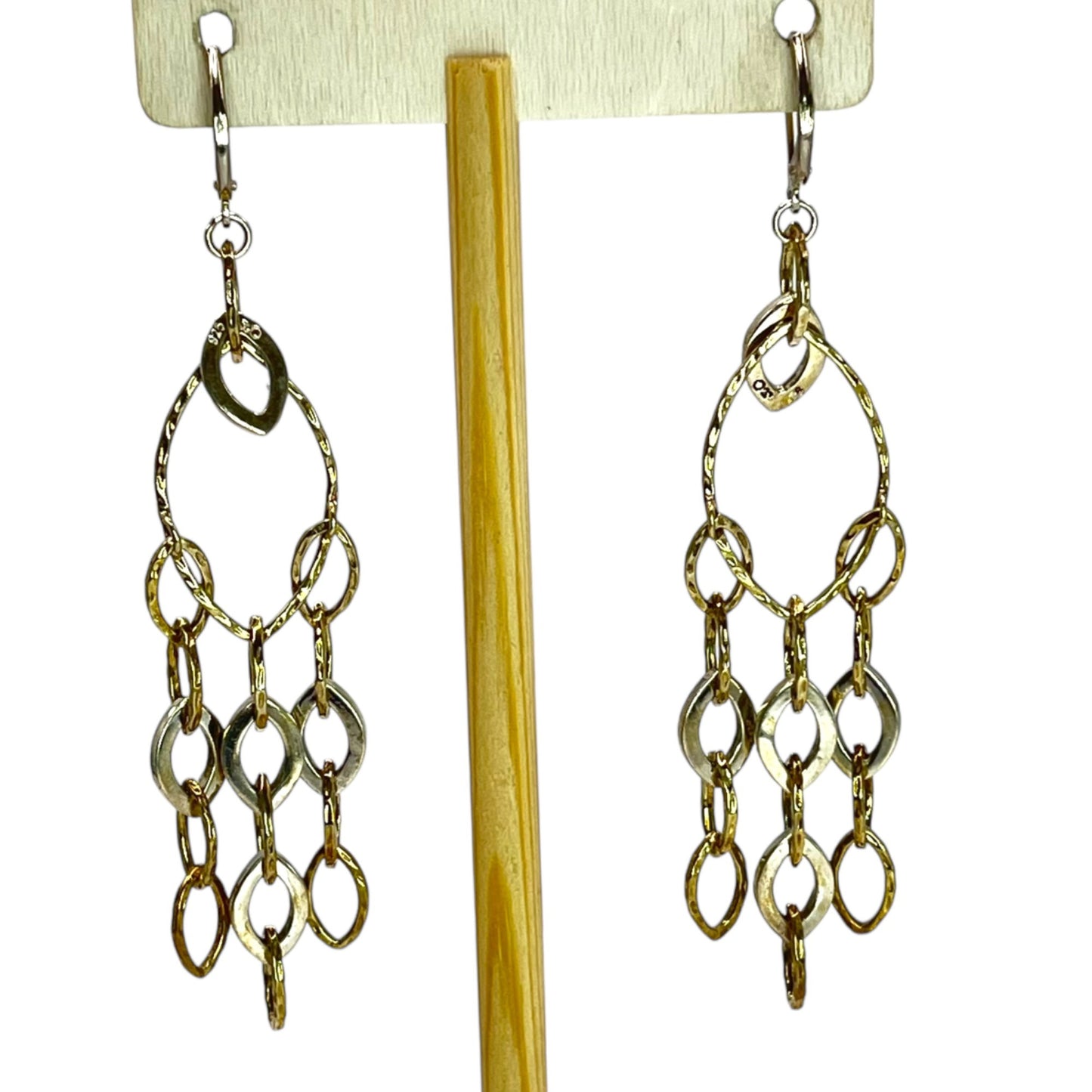 925 Sterling Silver Two Tone Gold Layered Marcasite Dangle Chandelier Earrings