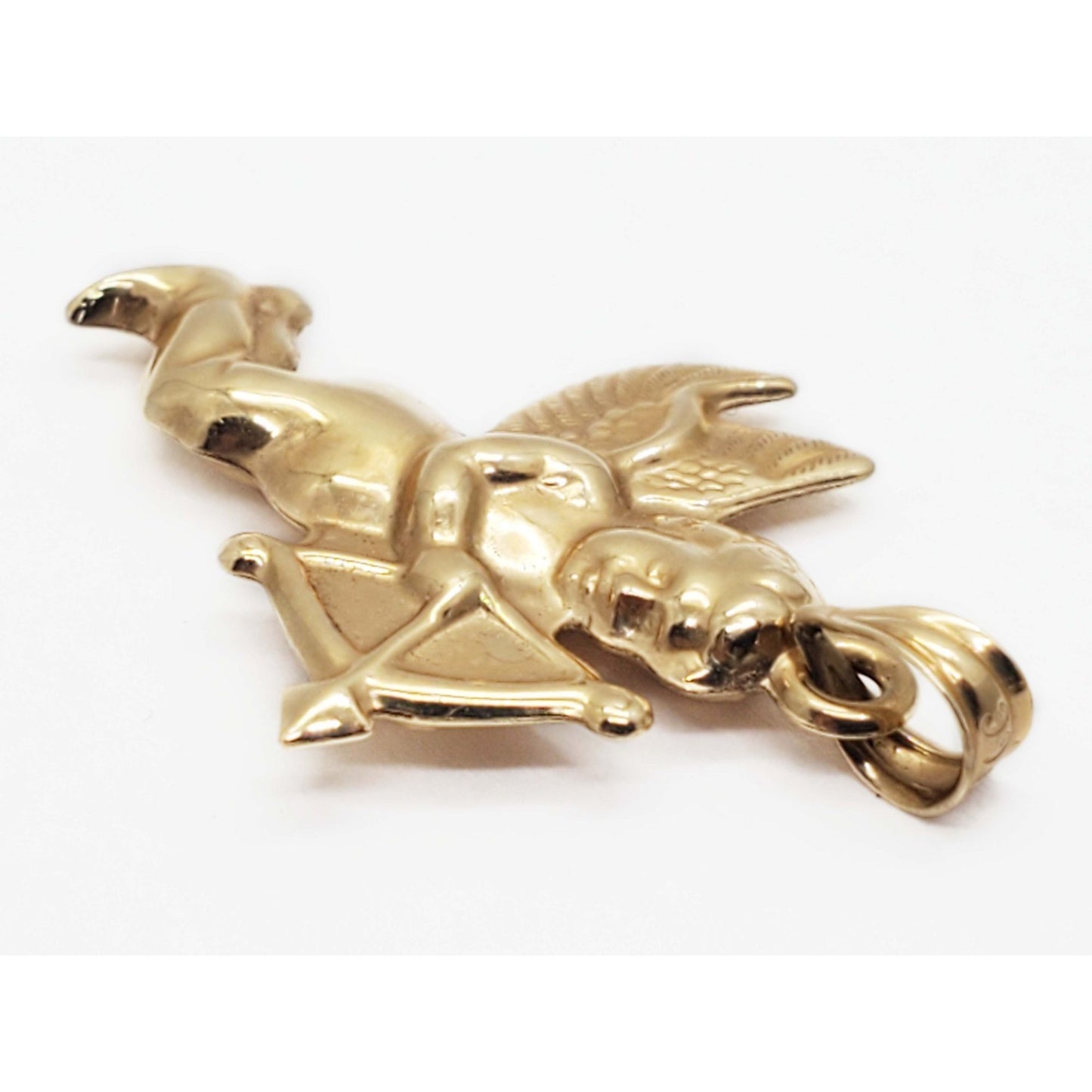 3D Puffy Cupid Bow Arrow Pendant 14k Gold
