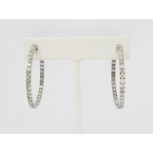 0.72 ctw Diamond Inside Out Hoop Earrings 14k White Gold 1-5/8" Diameter