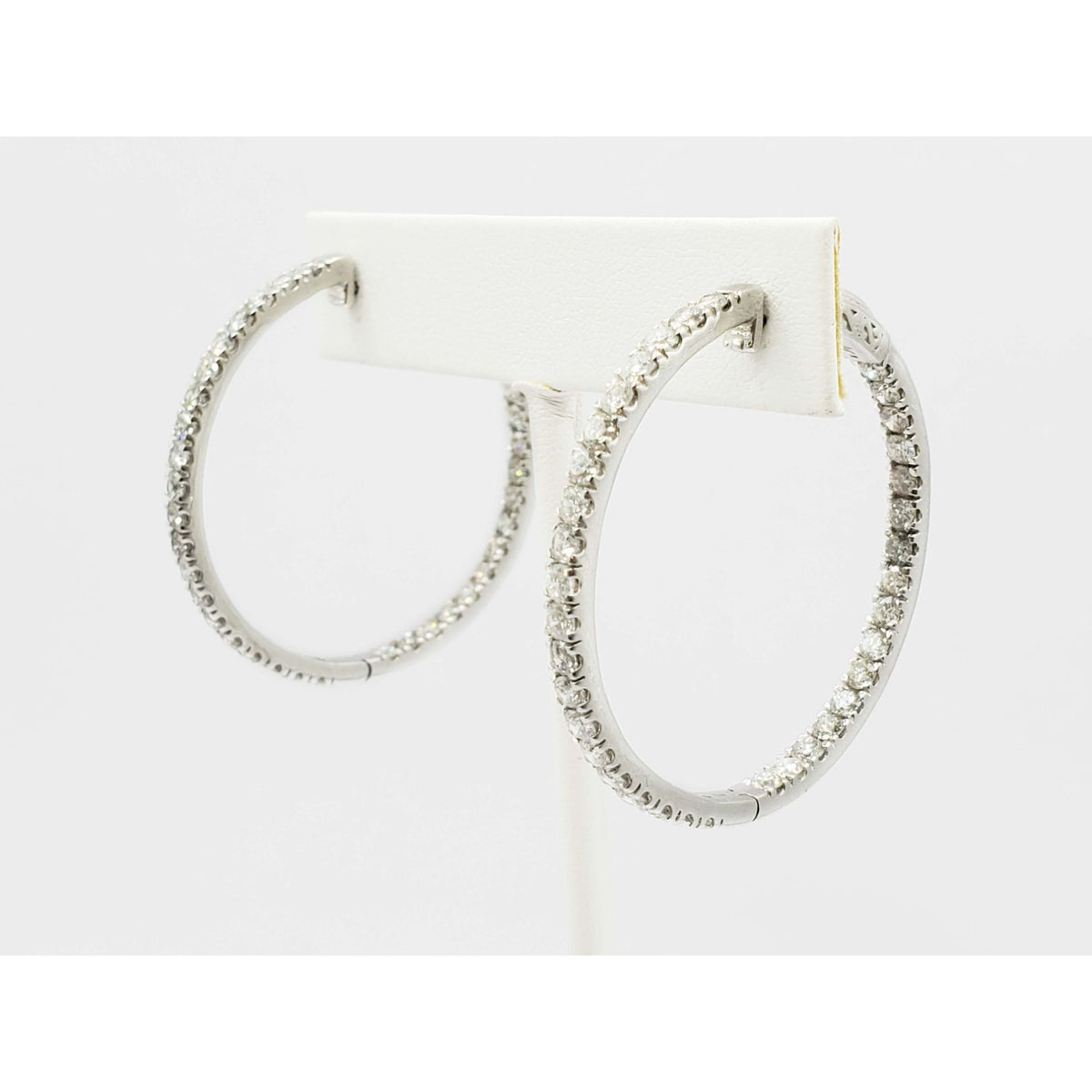0.72 ctw Diamond Inside Out Hoop Earrings 14k White Gold 1-5/8" Diameter