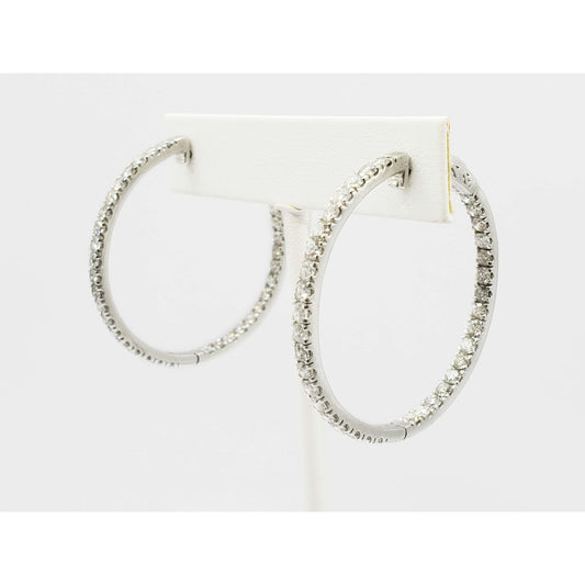 0.72 ctw Diamond Inside Out Hoop Earrings 14k White Gold 1-5/8" Diameter