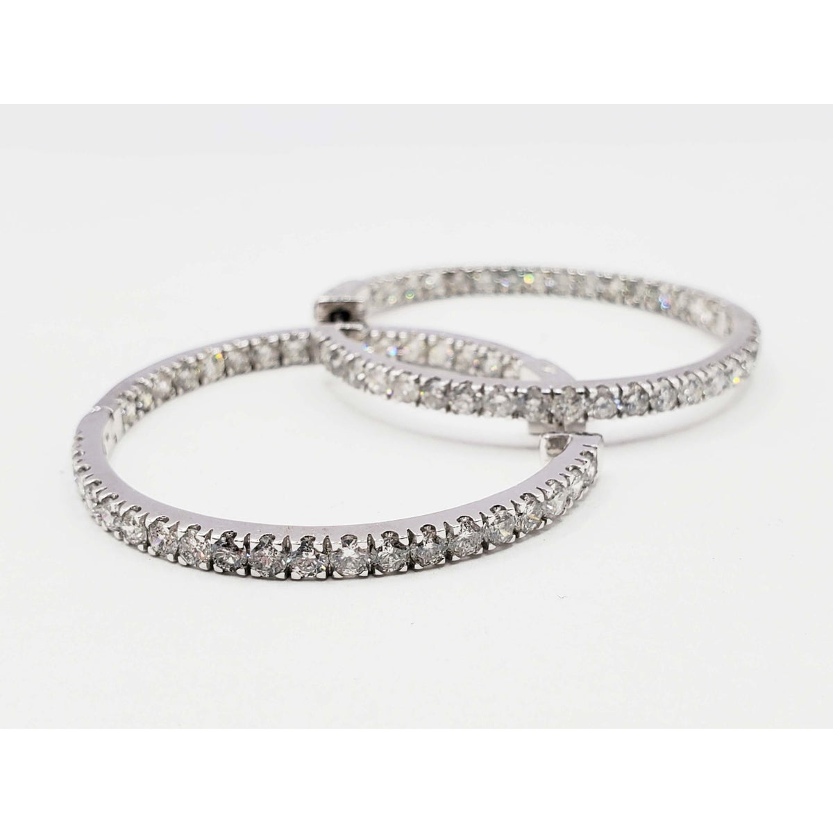 0.72 ctw Diamond Inside Out Hoop Earrings 14k White Gold 1-5/8" Diameter