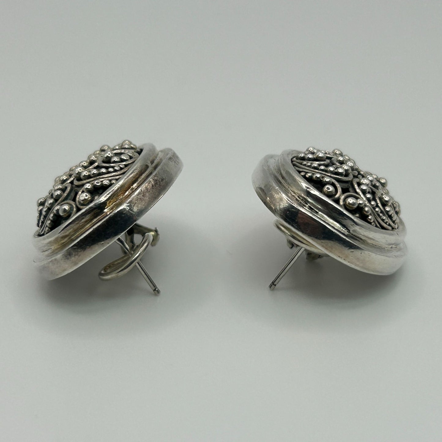 Lois Hill Granulated Sterling Silver Large Oval Earrings with Euro Clip