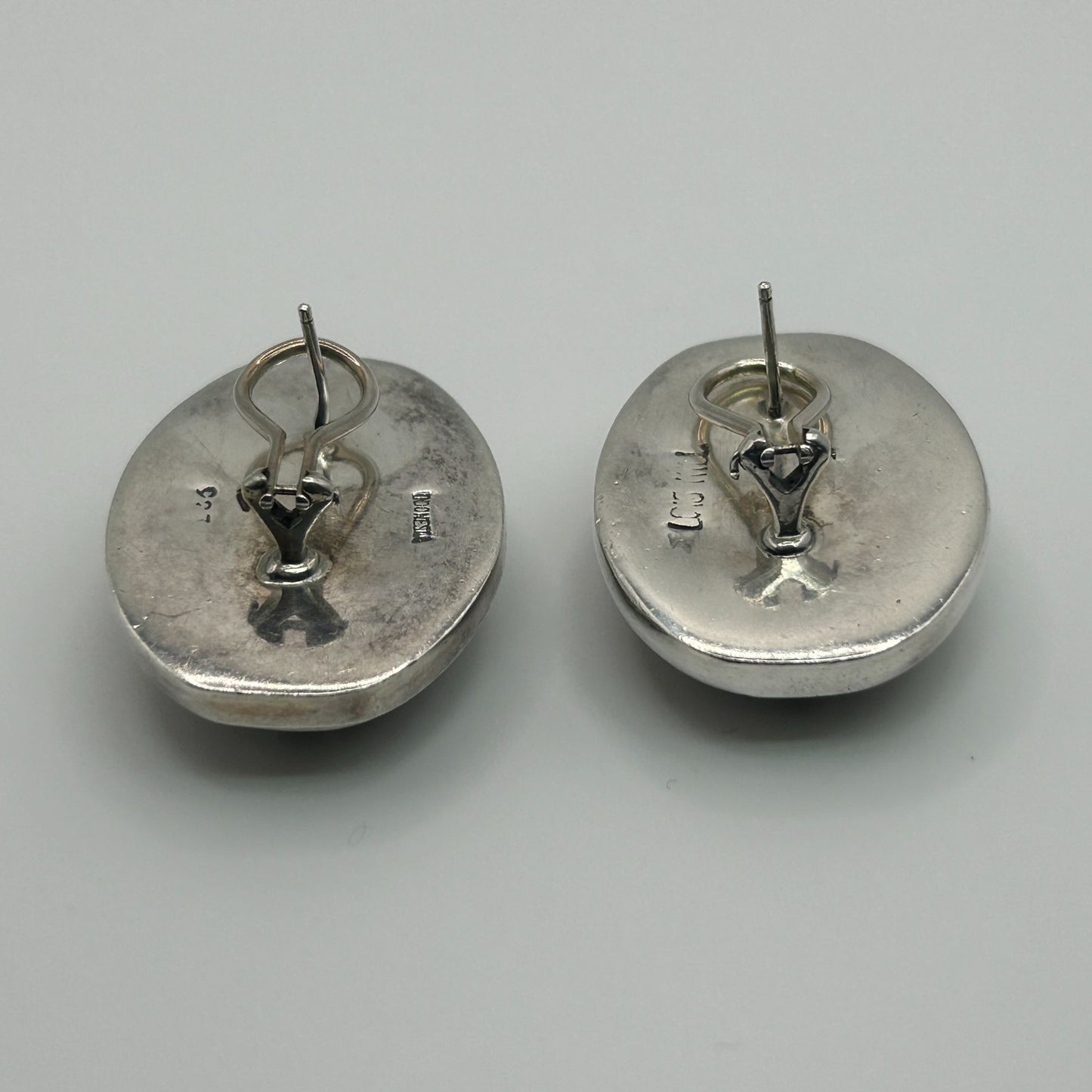 Lois Hill Granulated Sterling Silver Large Oval Earrings with Euro Clip