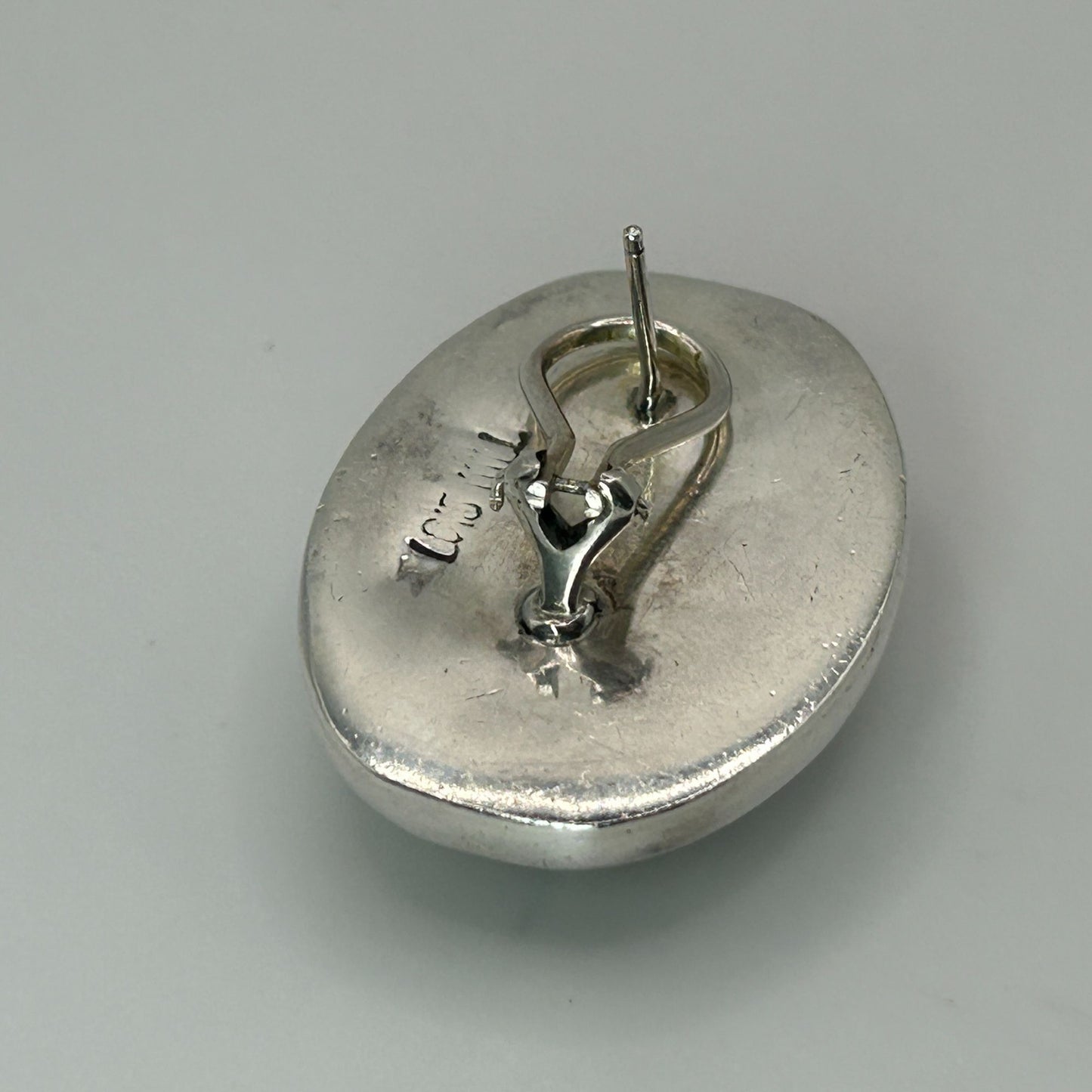Lois Hill Granulated Sterling Silver Large Oval Earrings with Euro Clip