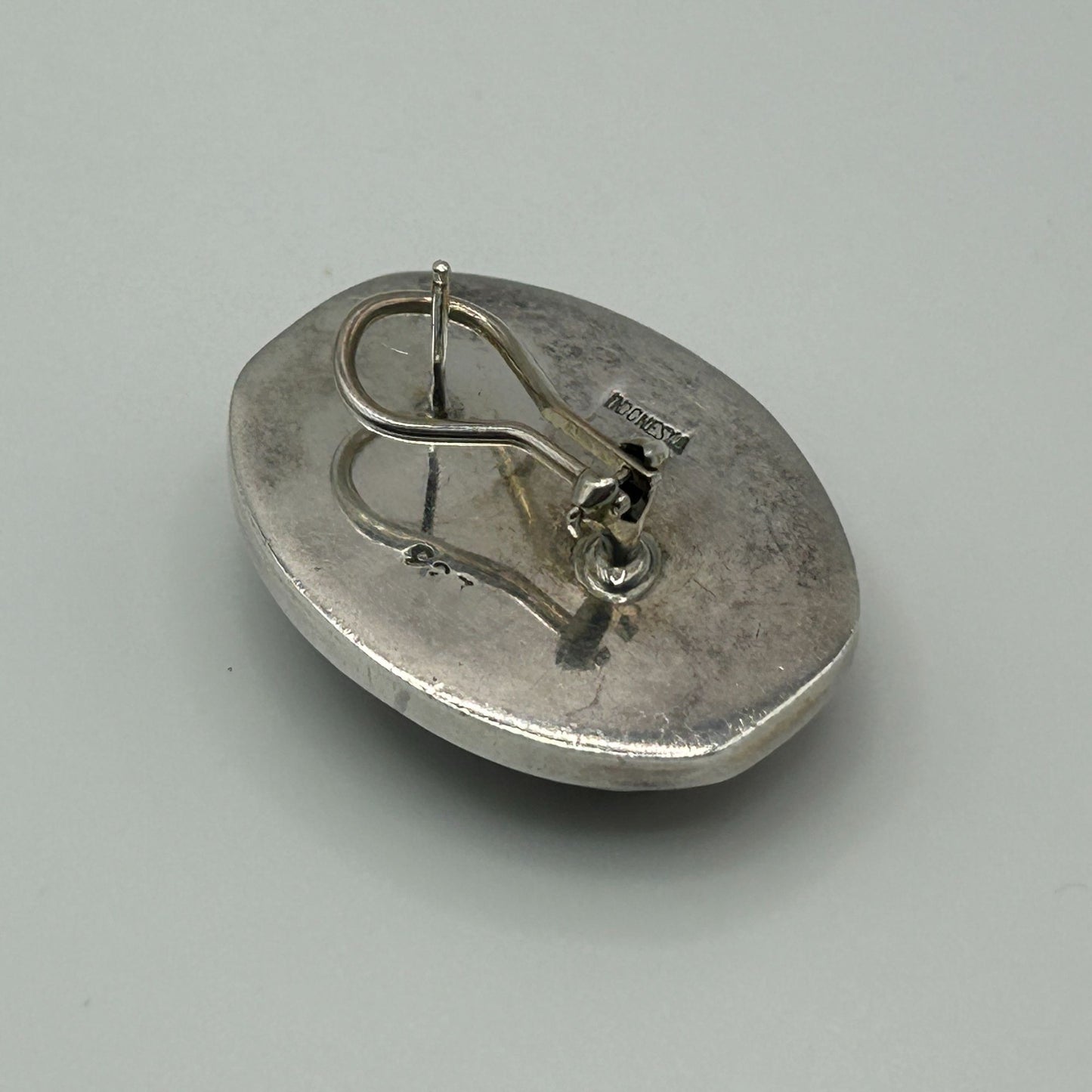 Lois Hill Granulated Sterling Silver Large Oval Earrings with Euro Clip