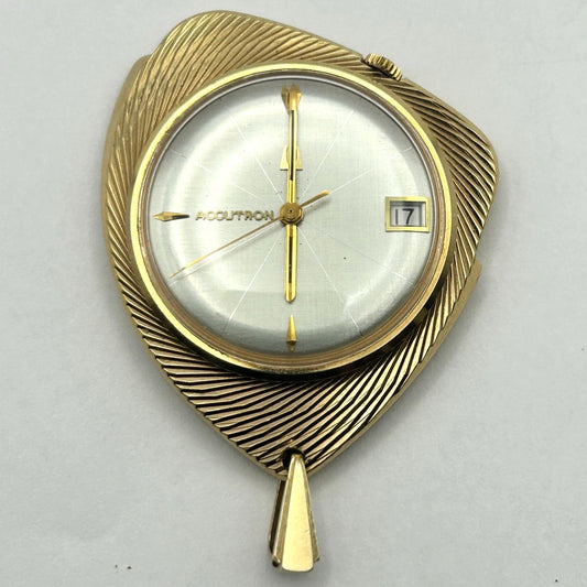 Bulova Accutron 10k Gold Filled Silver Linen Dial Pocket Watch - NOT WORKING