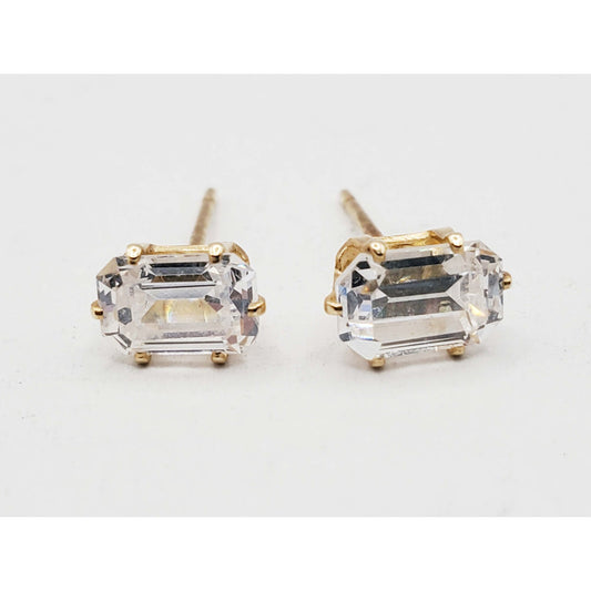 4mm Em-Cut CZ Stud Earrings 14k Gold