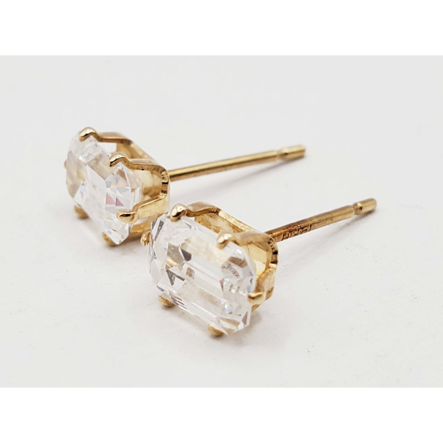 4mm Em-Cut CZ Stud Earrings 14k Gold