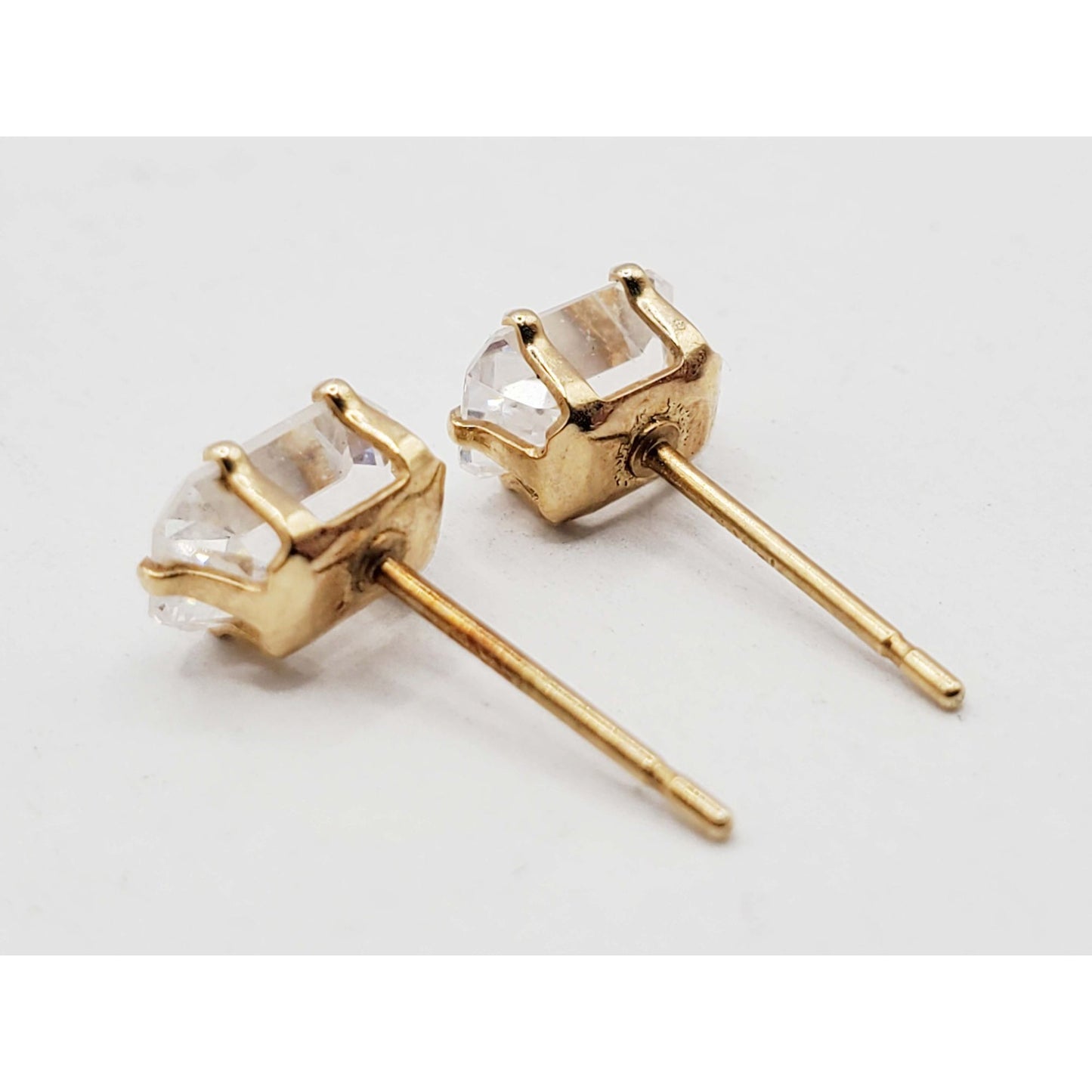 4mm Em-Cut CZ Stud Earrings 14k Gold