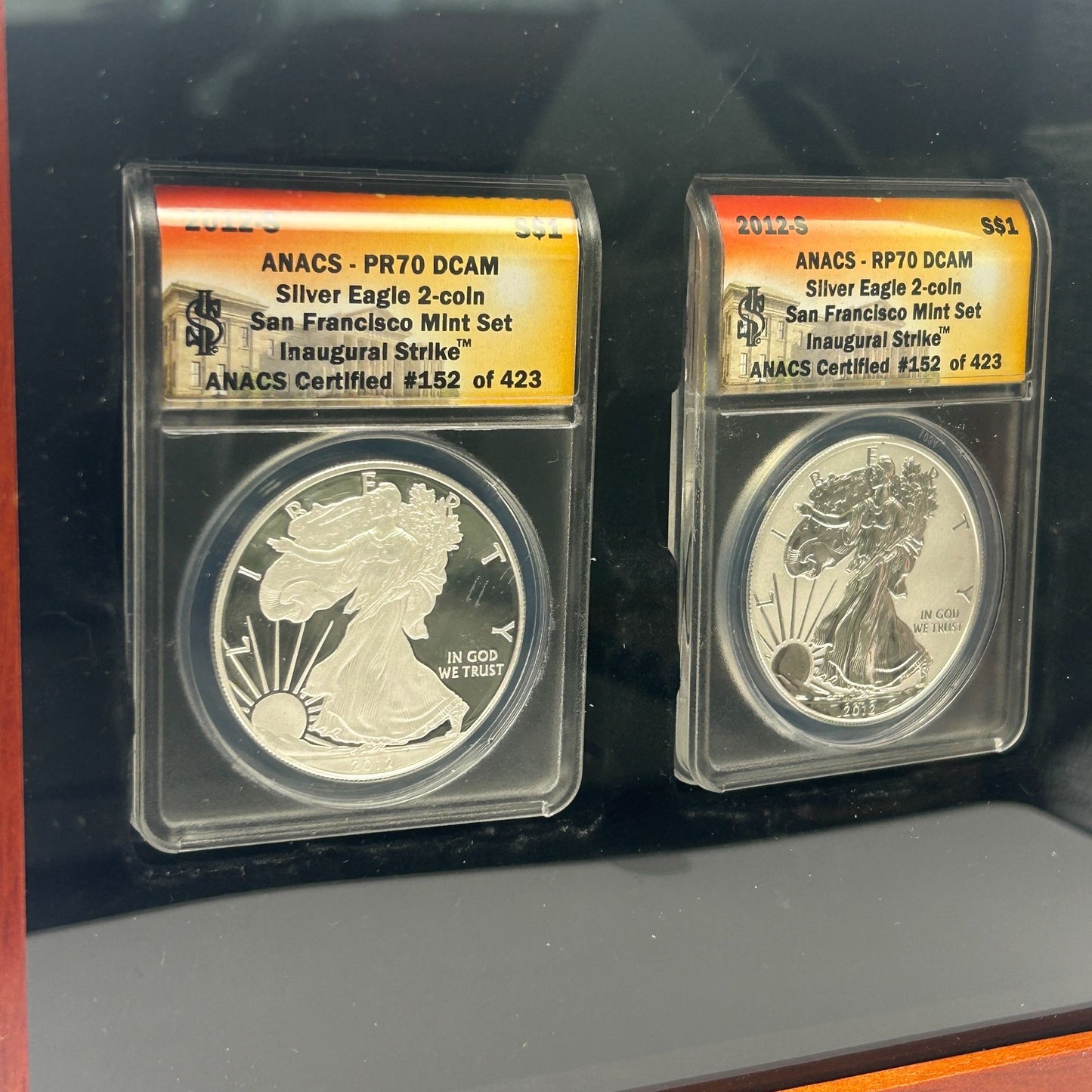 2012-S San Francisco Silver Eagle 2 Coin Set ANACS RP70/PR70 Coins Inaugural