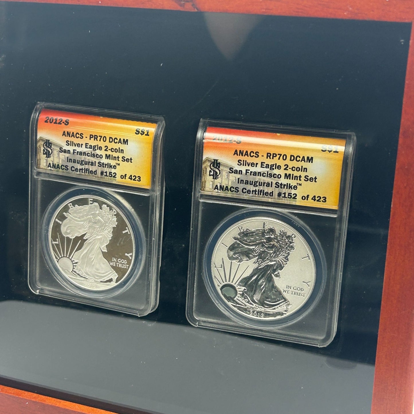 2012-S San Francisco Silver Eagle 2 Coin Set ANACS RP70/PR70 Coins Inaugural