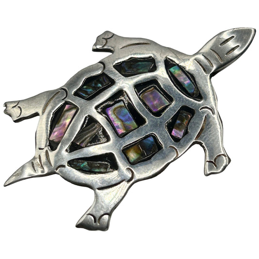 Vintage Taxco Sterling Silver Abalone Turtle Brooch Pin Handmade in Mexico