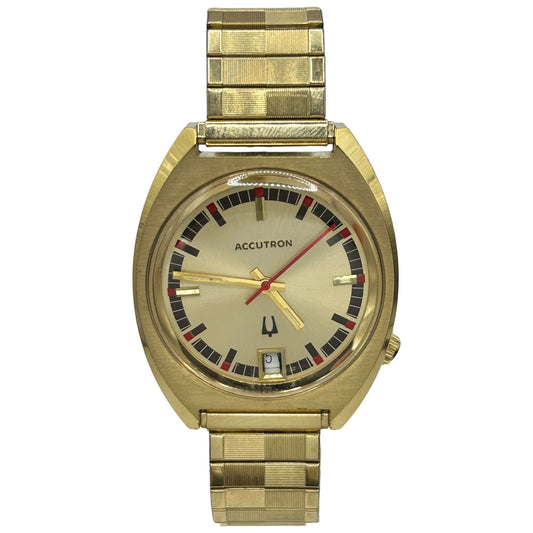 Vintage 1960s Bulova Accutron Men's Calendar Watch 10k RG/18K GF Bezel - J423861