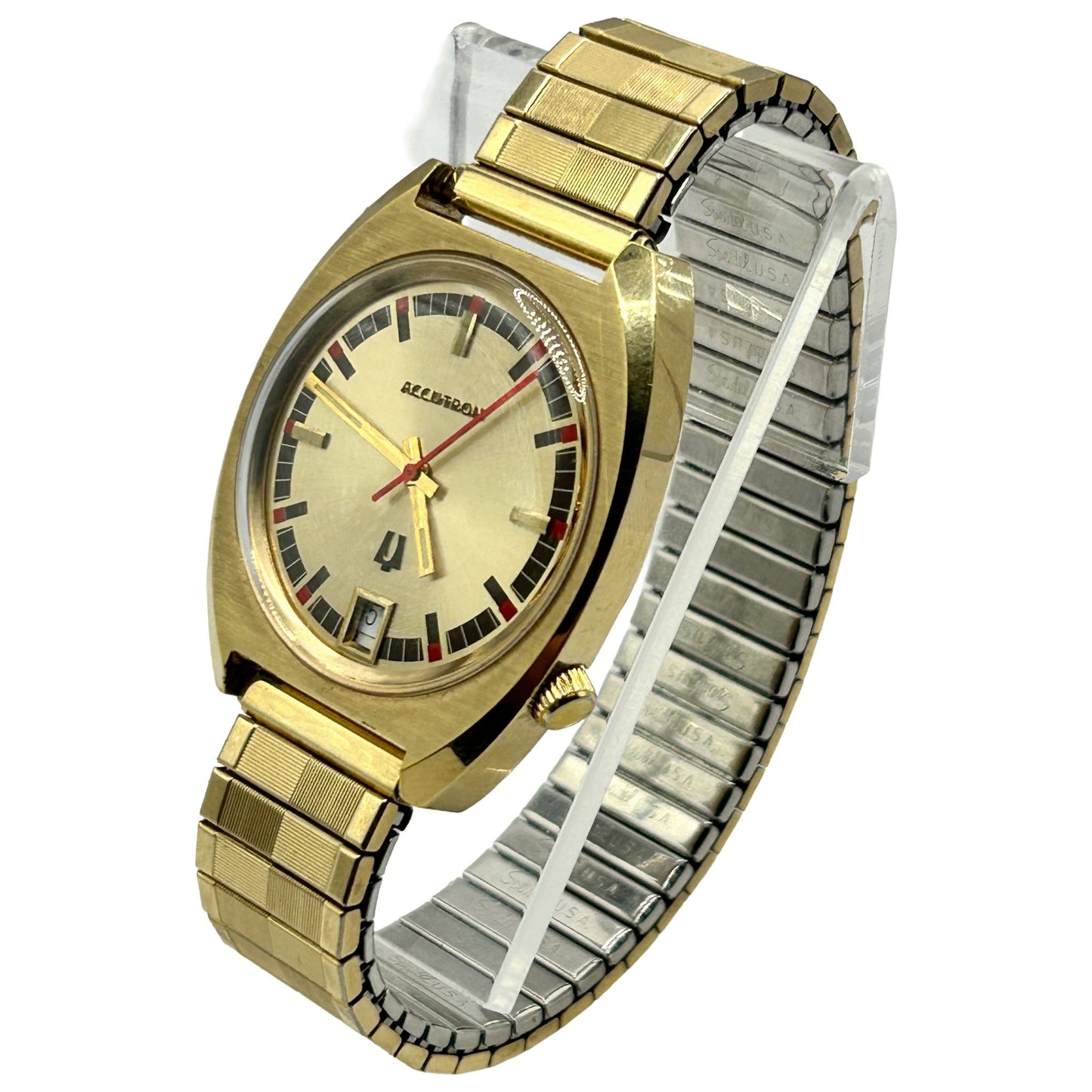 Vintage 1960s Bulova Accutron Men's Calendar Watch 10k RG/18K GF Bezel - J423861