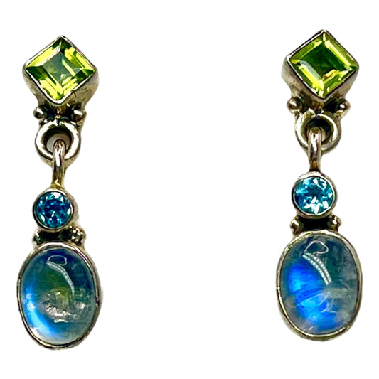 Nikki Butler 925 Sterling Silver Moonstone Peridot Blue Dangle Drop Earrings