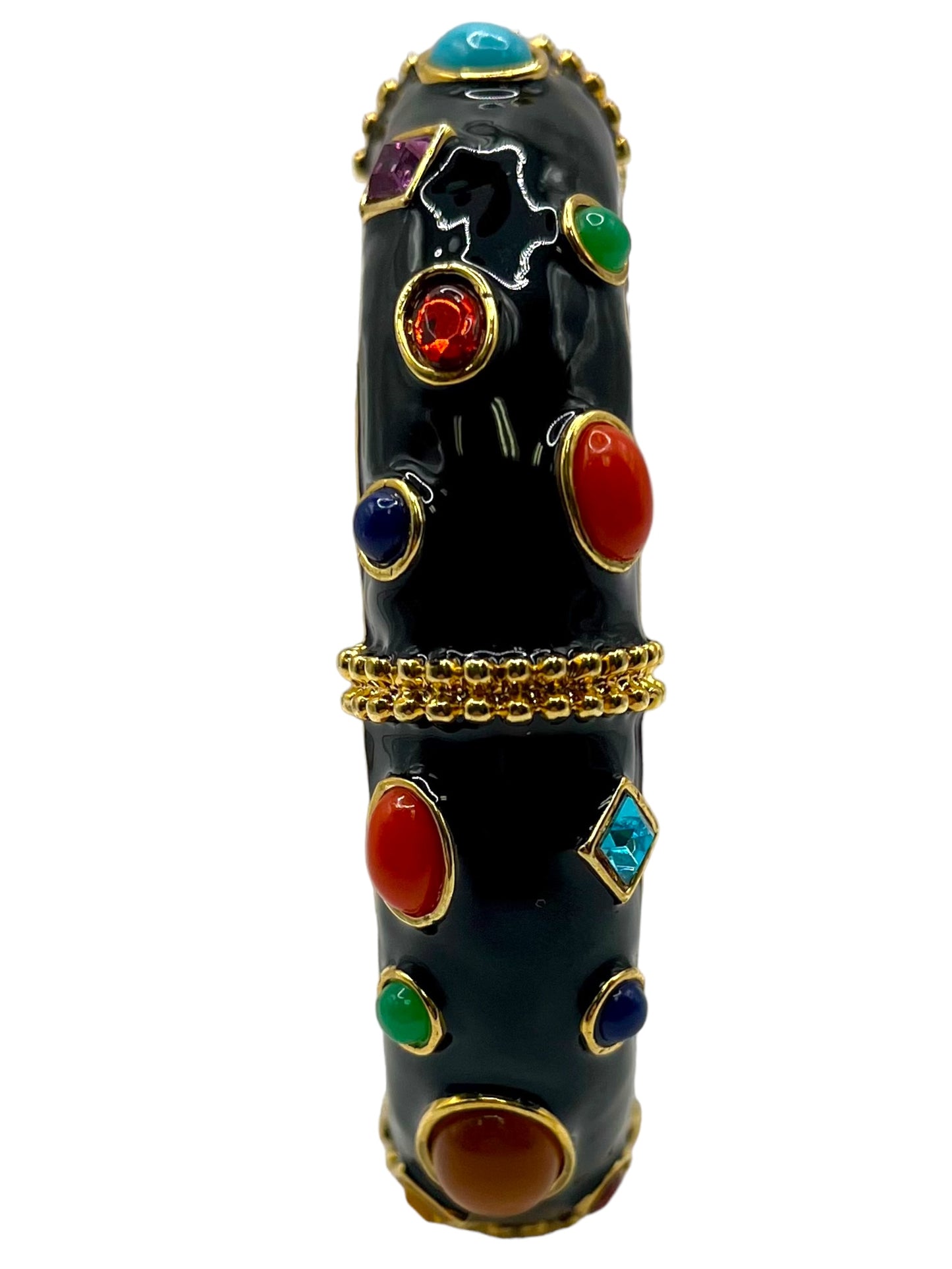 Kenneth J Lane KJL Black Enamel Jeweled Clamper Bangle Bracelet Colorful