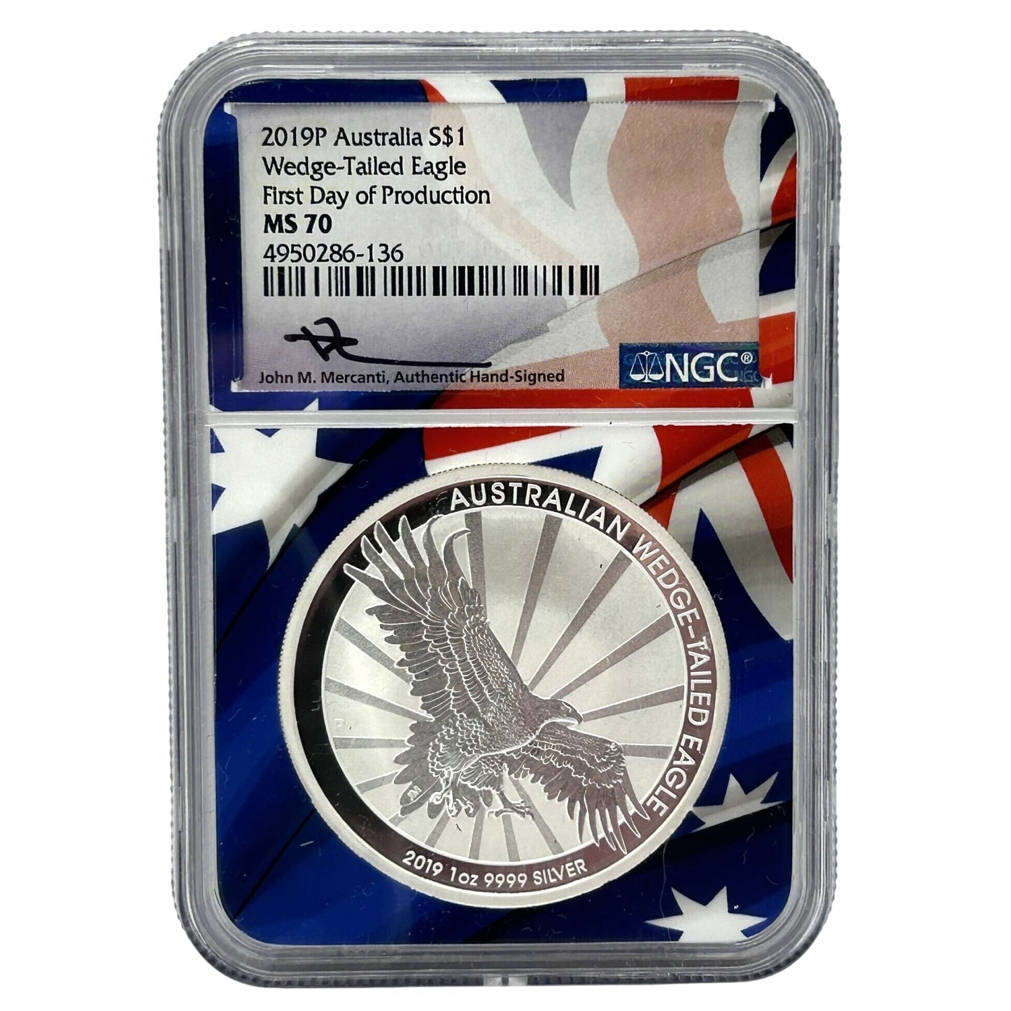 2019-P Australia $1 Wedge Tailed Eagle NGC MS70 Mercanti Signed FDoP