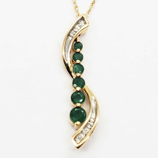 Emerald & Diamond Journey Winding Road Pendant 14k Gold