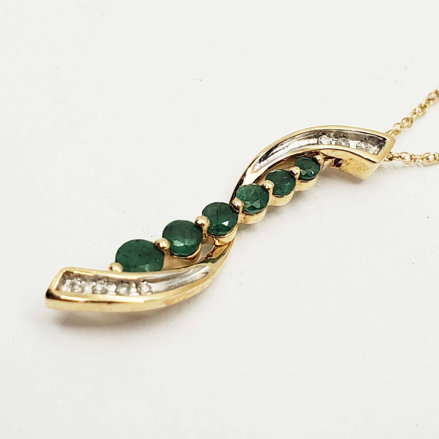 Emerald & Diamond Journey Winding Road Pendant 14k Gold