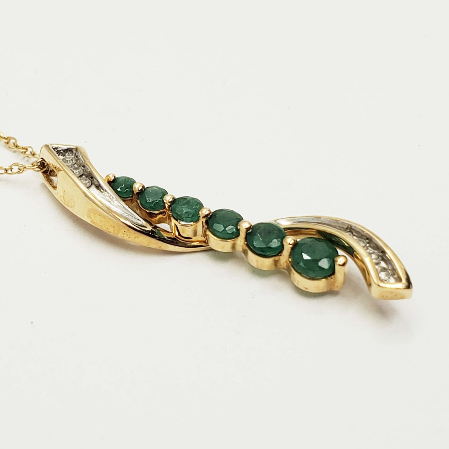 Emerald & Diamond Journey Winding Road Pendant 14k Gold