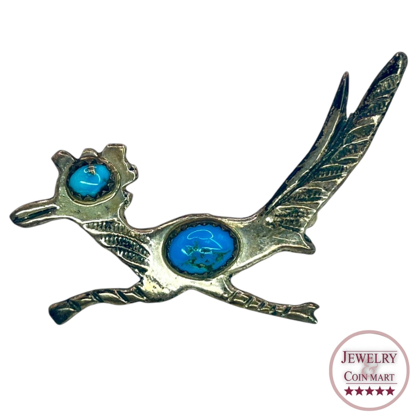 Vintage Sterling Silver Native American Navajo Turquoise Roadrunner Pin Brooch