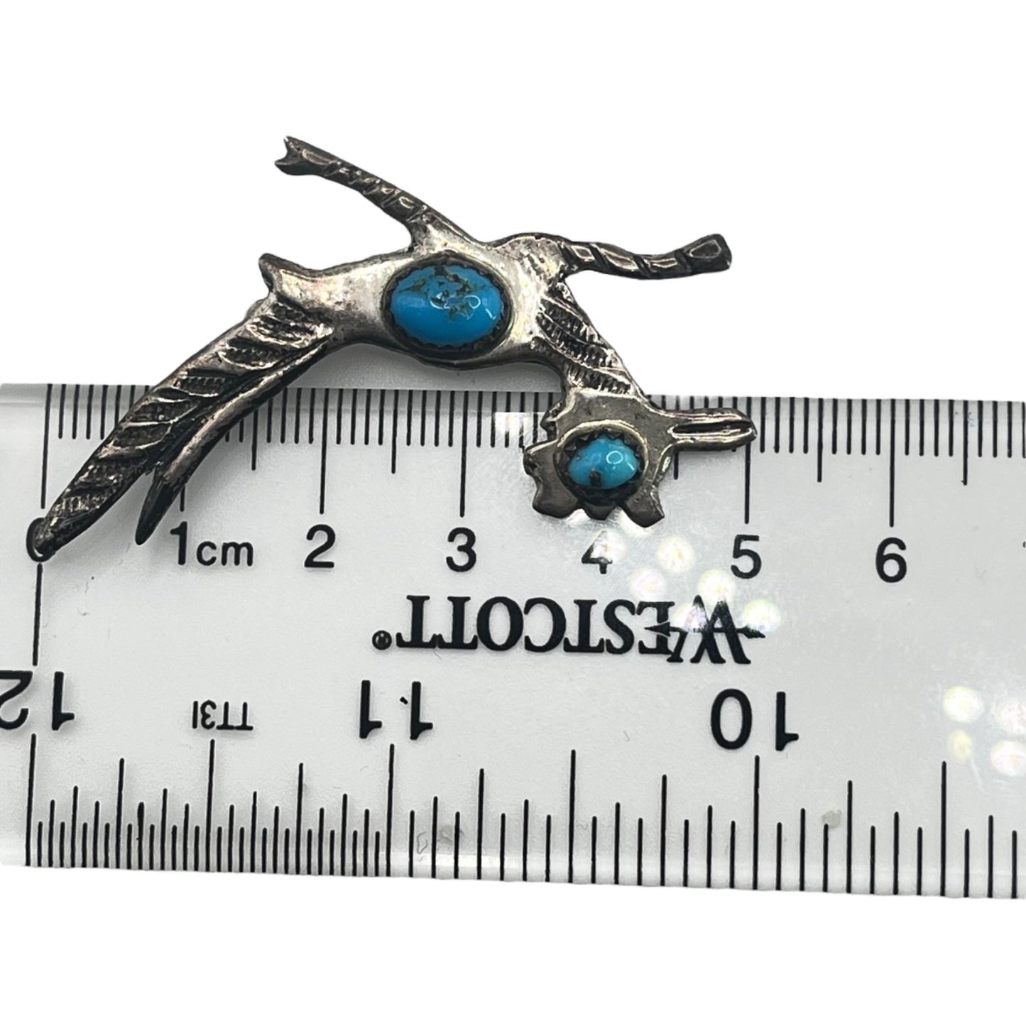 Vintage Sterling Silver Native American Navajo Turquoise Roadrunner Pin Brooch