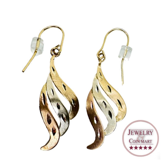 14k Tri-toned Yellow White Rose Gold Wing Earrings