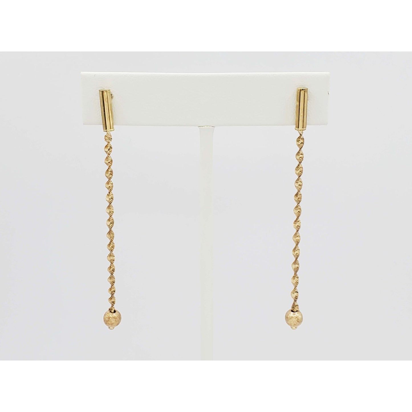 Ball Bead Spiral Dangle Drop Earrings 14k Gold