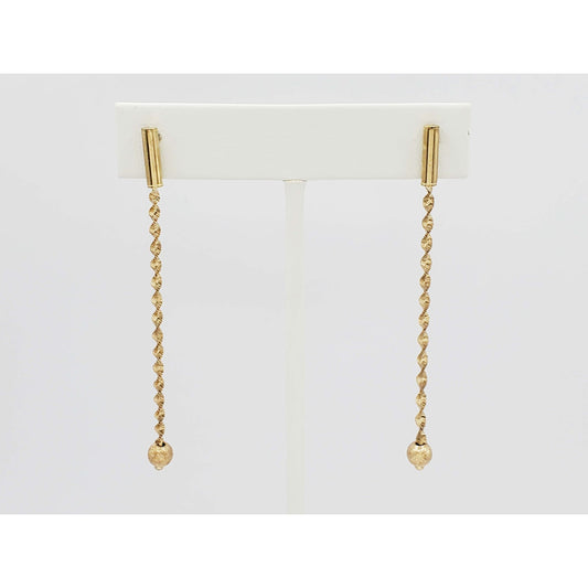 Ball Bead Spiral Dangle Drop Earrings 14k Gold