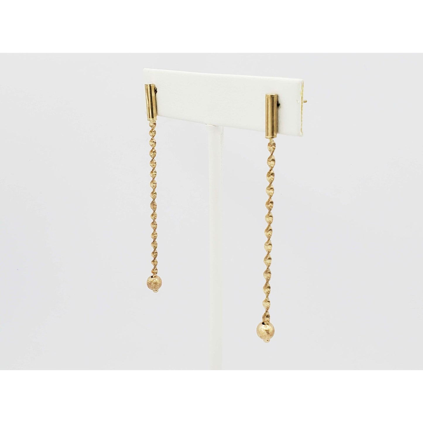 Ball Bead Spiral Dangle Drop Earrings 14k Gold