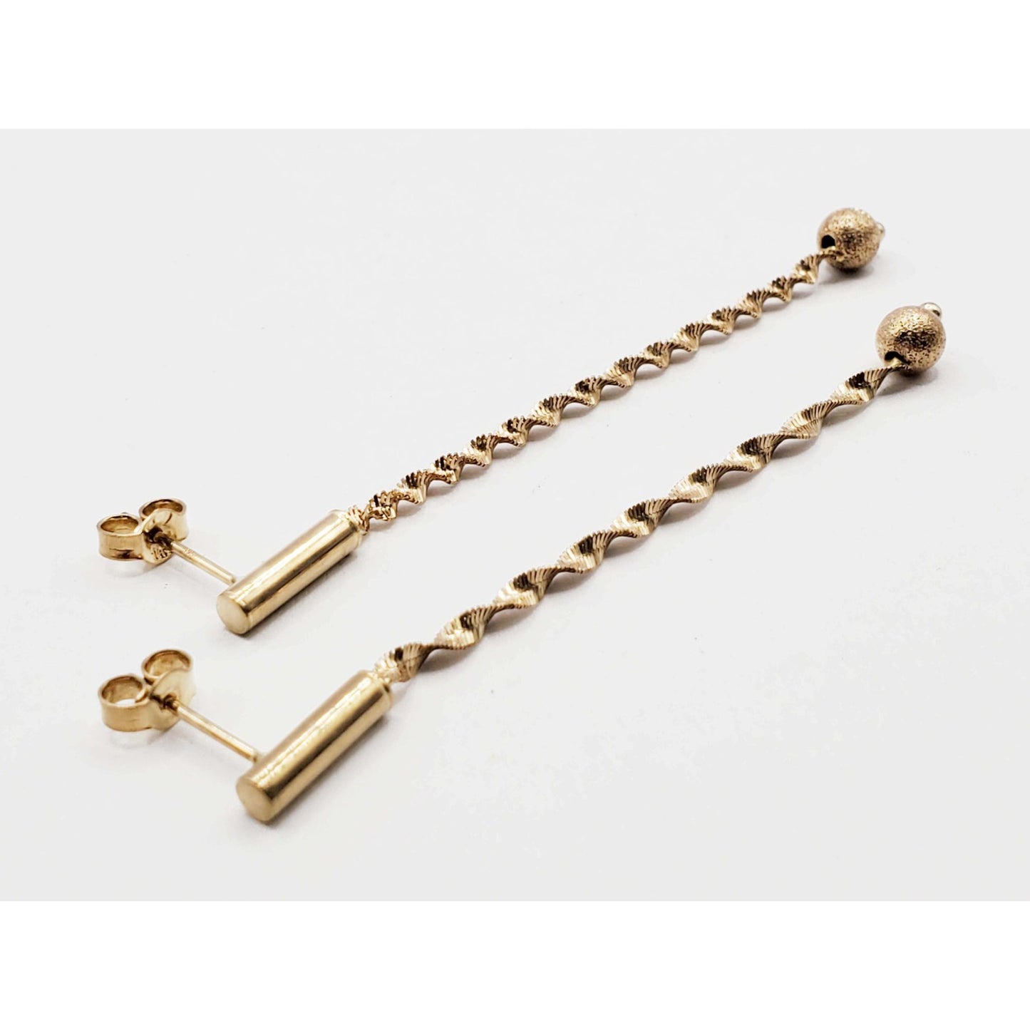 Ball Bead Spiral Dangle Drop Earrings 14k Gold