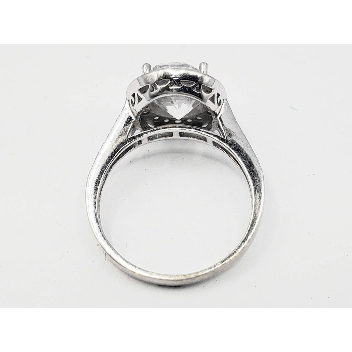 Oval CZ Halo Ring with Accents 14k White Gold Size 6