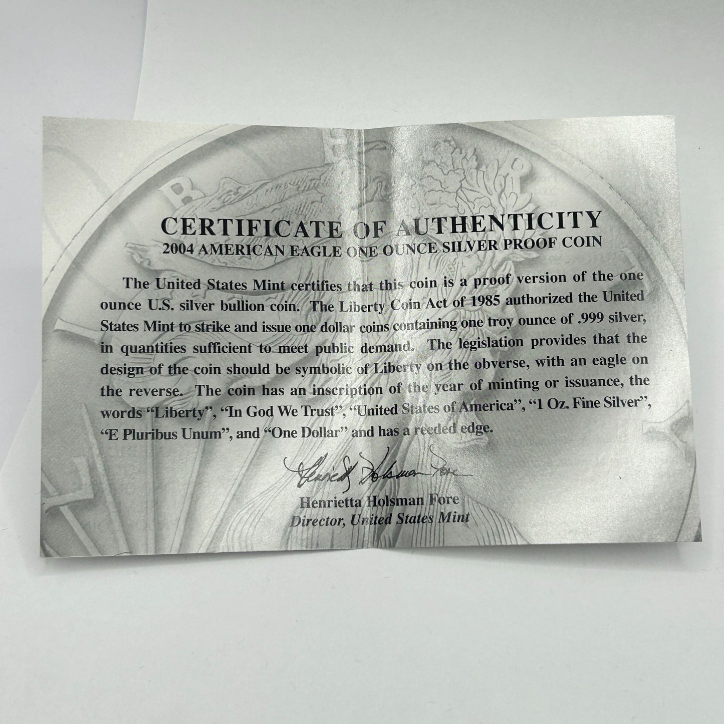 2004-W Westpoint Proof Silver American Eagle Dollar Coin OGP & COA