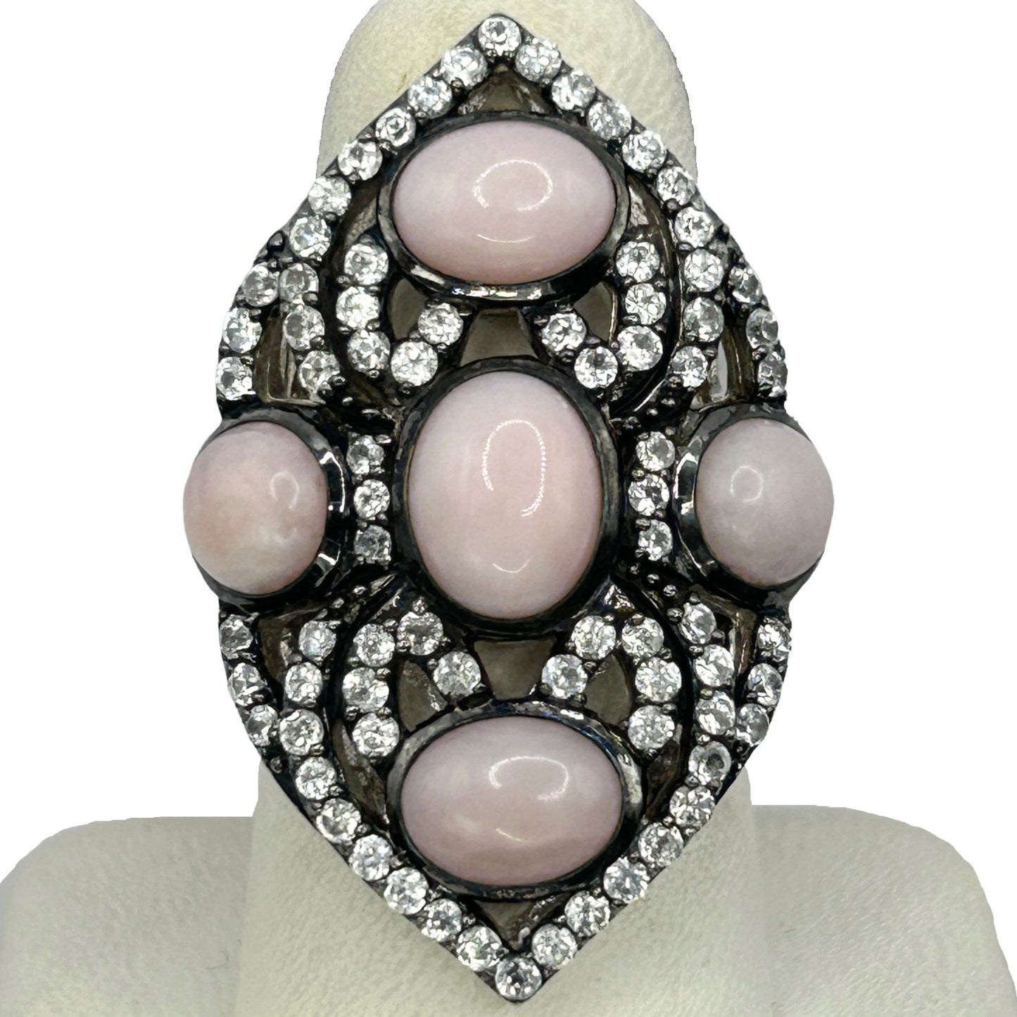 Loren YOURS Black Rhodium & Sterling Silver w Pink Opal & Zircon Ring sz 6.25