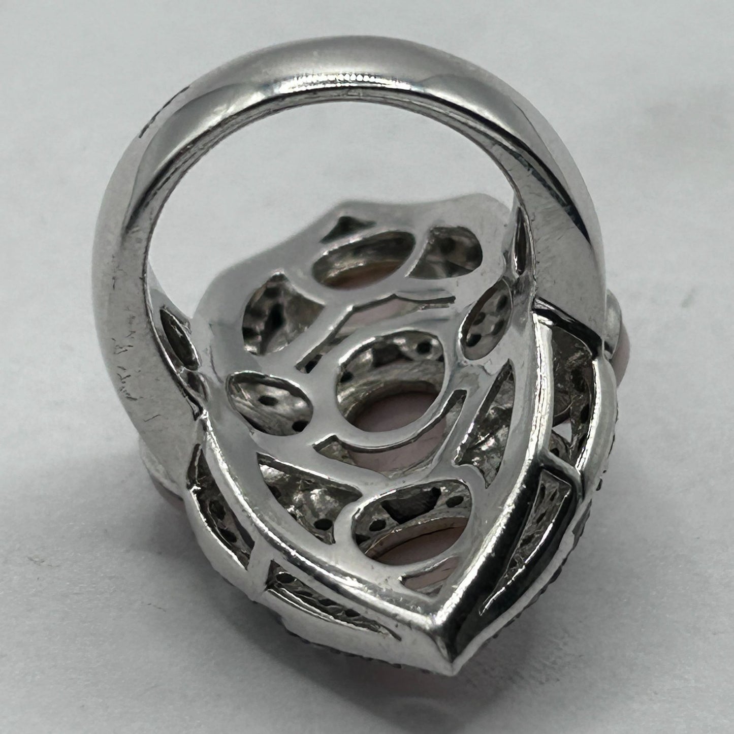 Loren YOURS Black Rhodium & Sterling Silver w Pink Opal & Zircon Ring sz 6.25