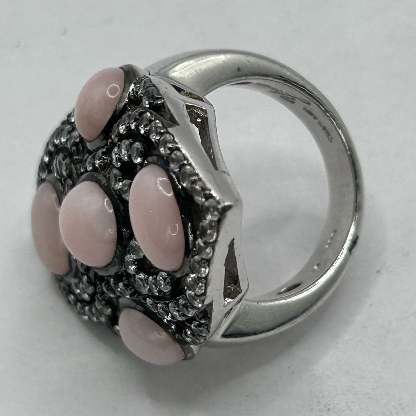 Loren YOURS Black Rhodium & Sterling Silver w Pink Opal & Zircon Ring sz 6.25