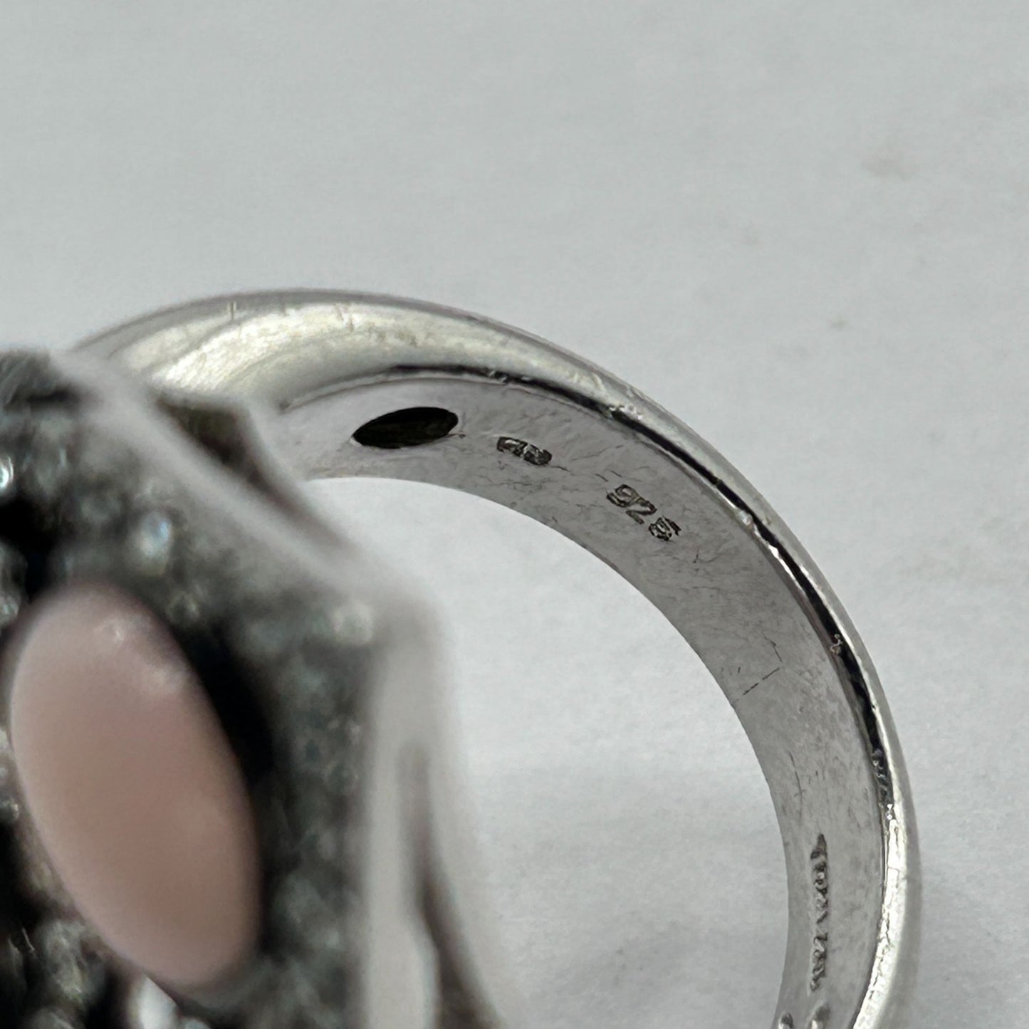 Loren YOURS Black Rhodium & Sterling Silver w Pink Opal & Zircon Ring sz 6.25