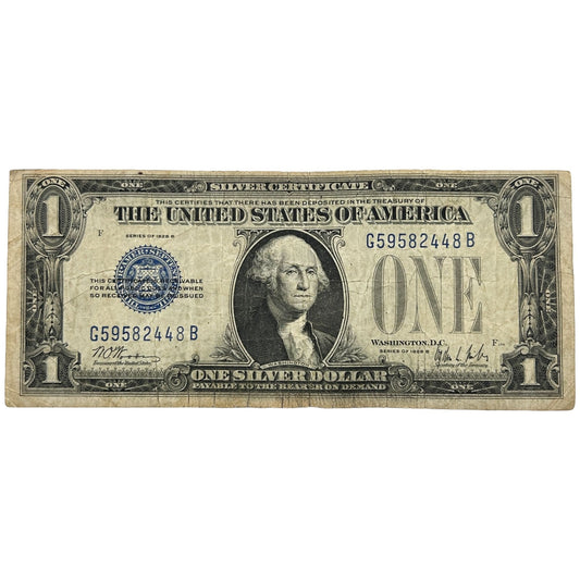 1928-B $1 Funny Back Banknote - Silver Certificate - Off-center & Miscut