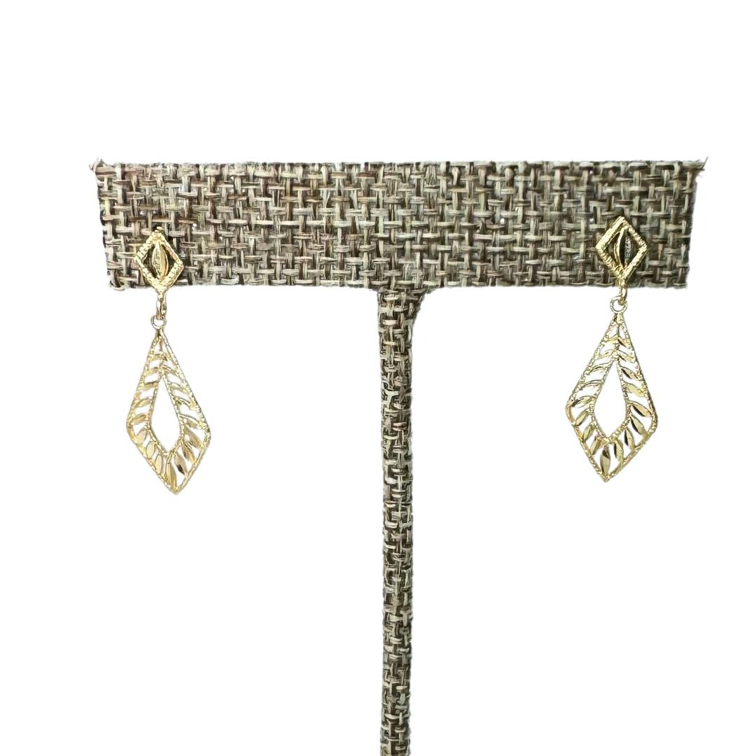 14K Gold Filigree Diamond Cut Dangle Drop Earrings