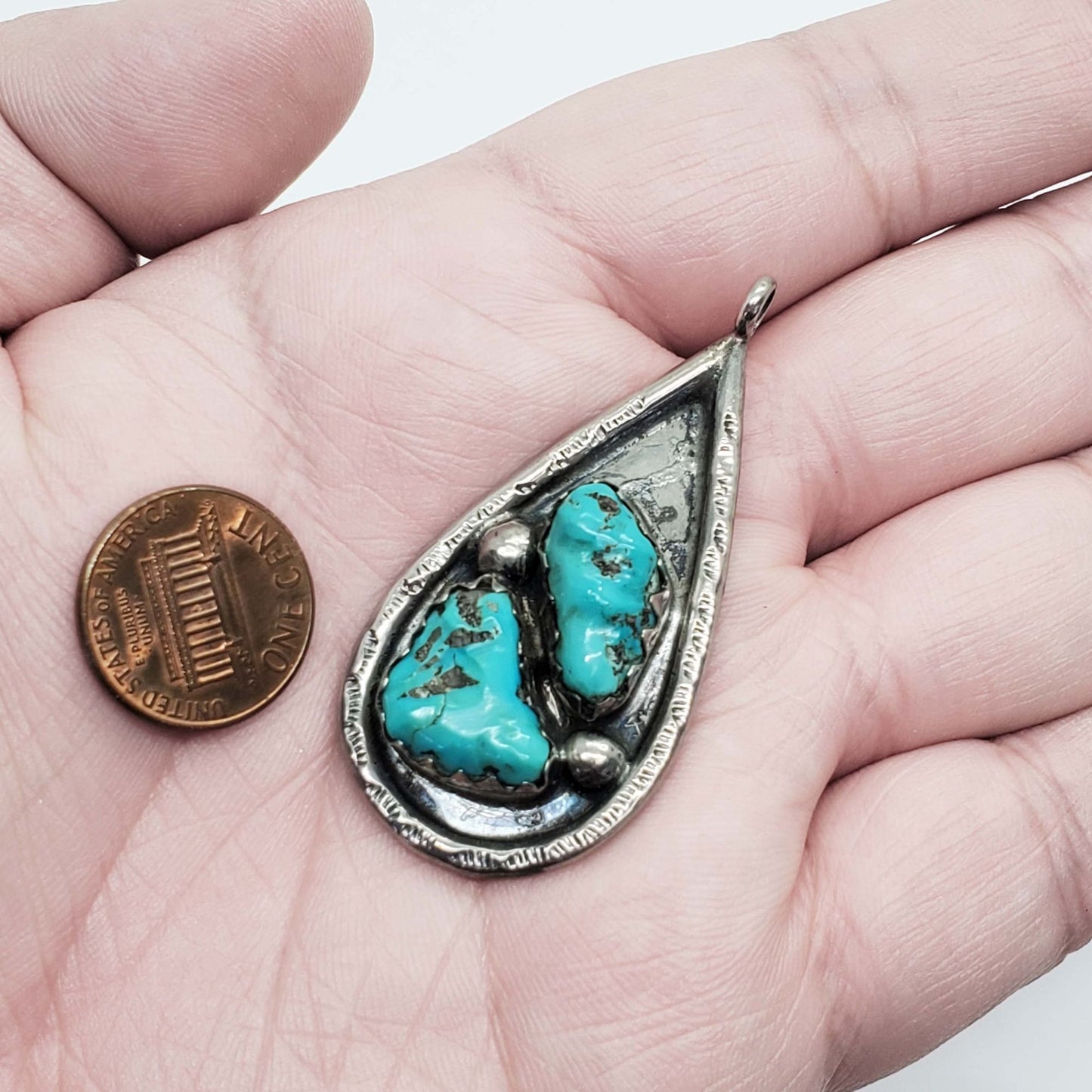 Vangie Tsabetsaye Native American Zuni Turquoise Pendant Sterling Silver