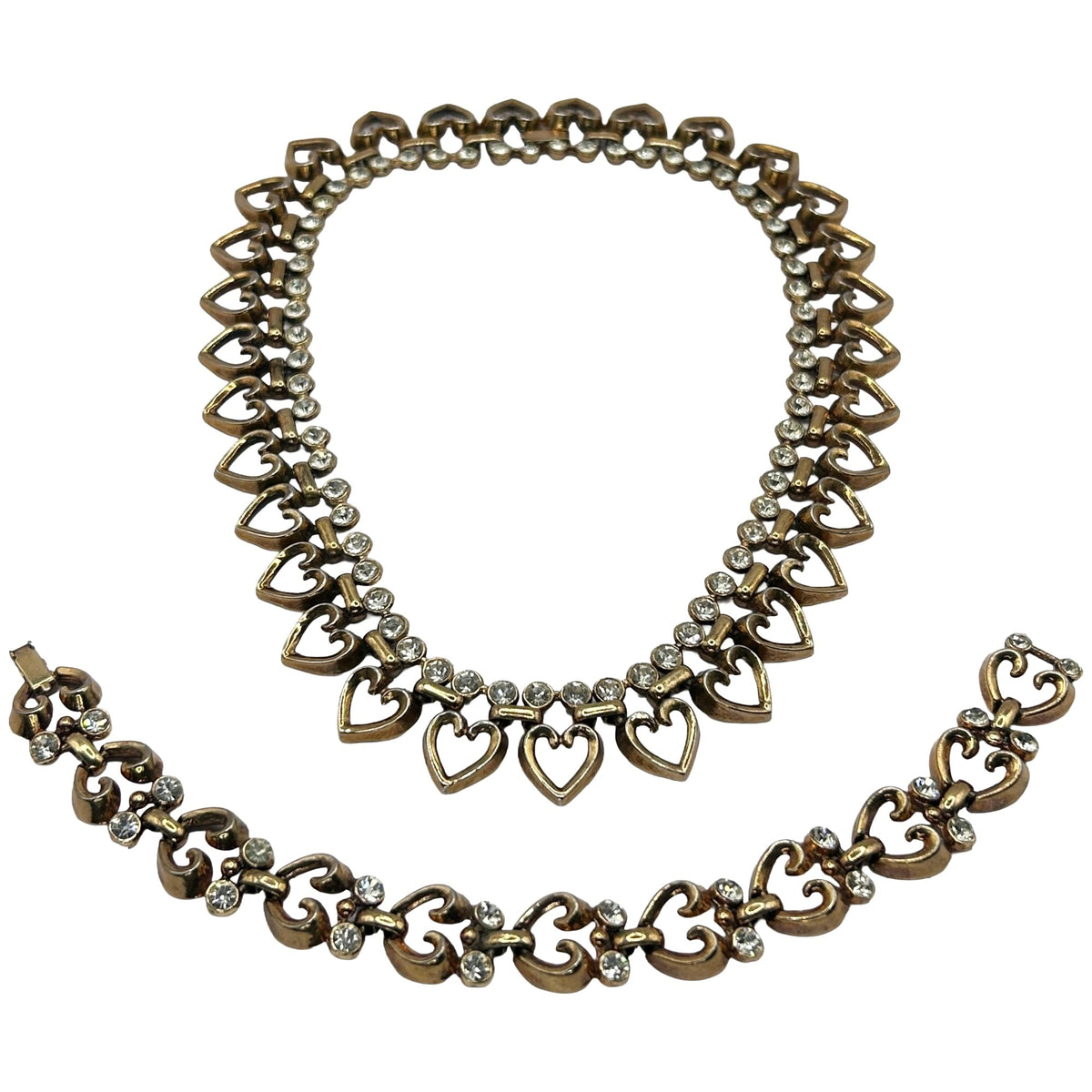 Crown Trifari 1950s Diamante Queen of Hearts Necklace & Bracelet Set