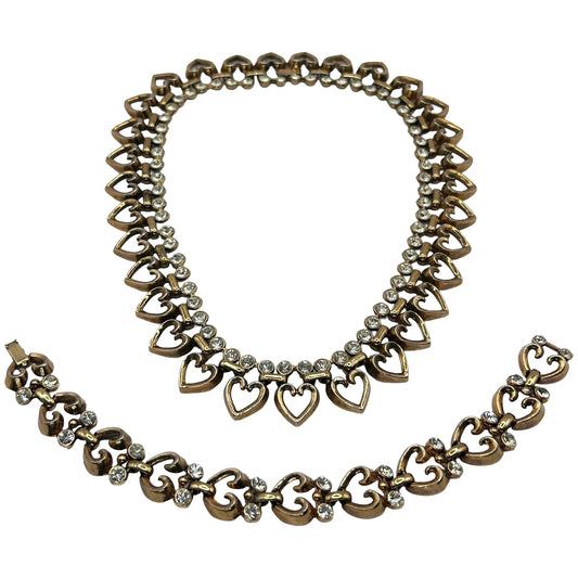 Crown Trifari 1950s Diamante Queen of Hearts Necklace & Bracelet Set