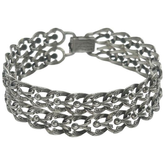 Rare Vintage Danecraft Sterling Silver Fancy Links Double Row Bracelet 7”