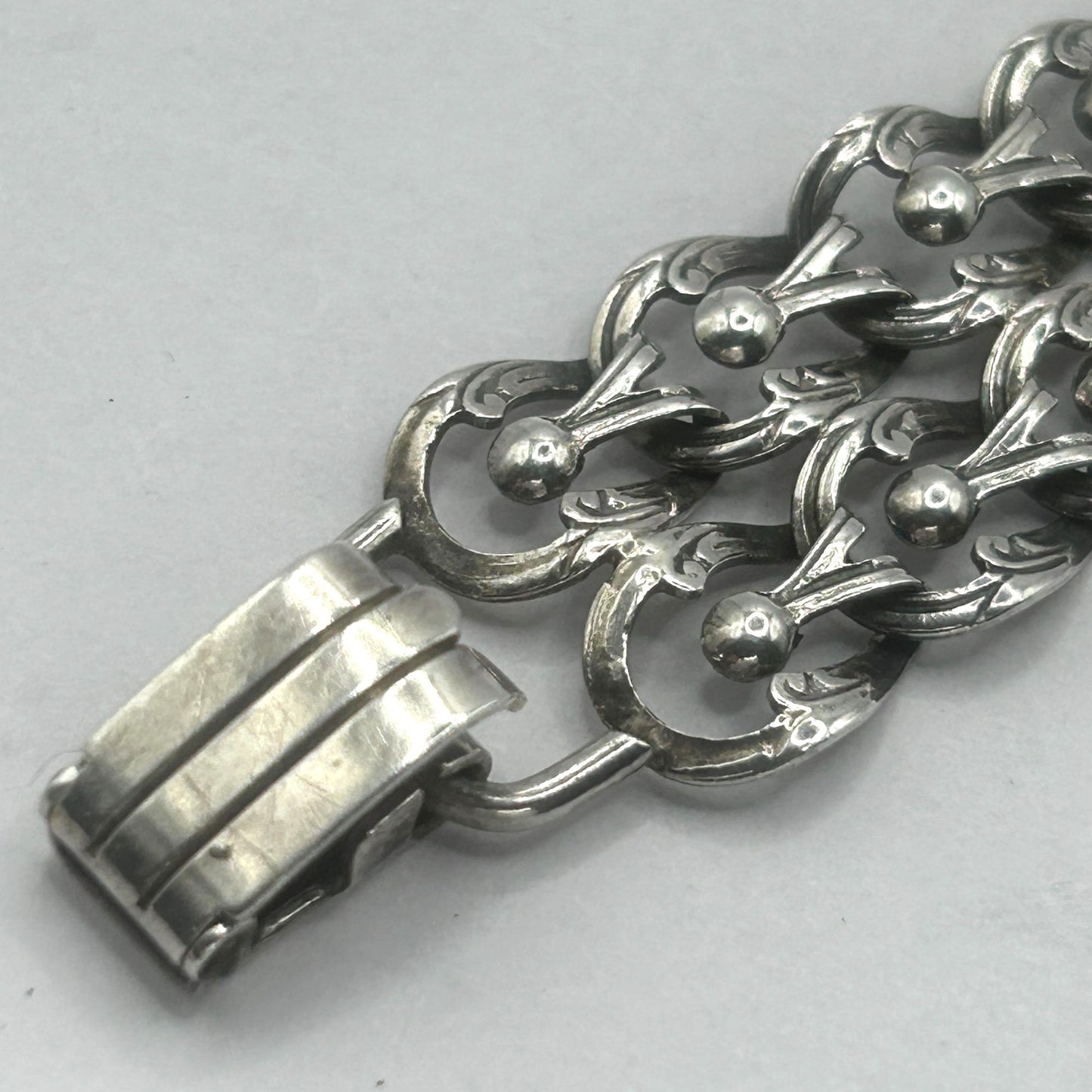Rare Vintage Danecraft Sterling Silver Fancy Links Double Row Bracelet 7”