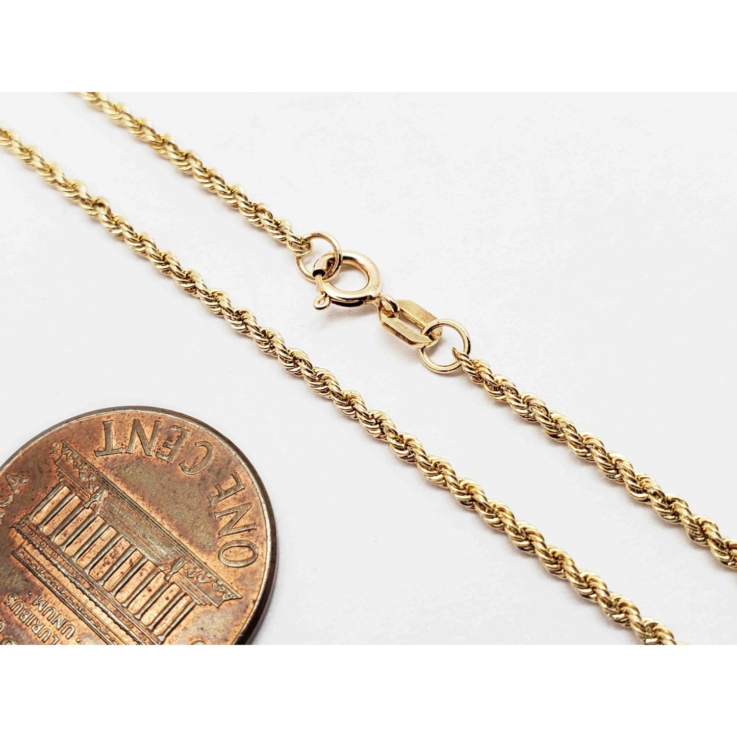 1.6mm Wide Rope Chain Necklace 14k Gold 18" Long