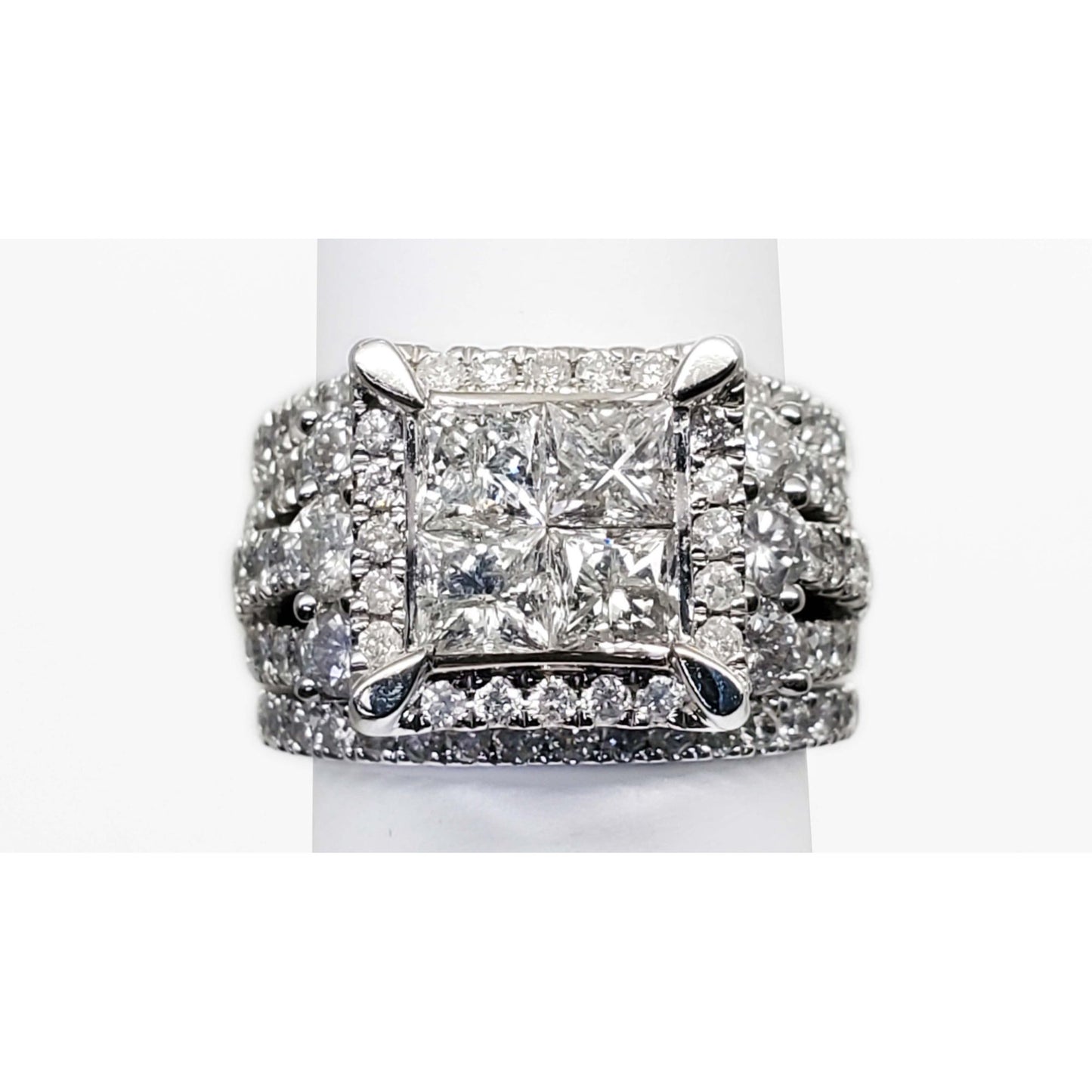 3.91 ctw Natural Diamond Engagement + Wedding Ring Set 10k White Gold Size 7