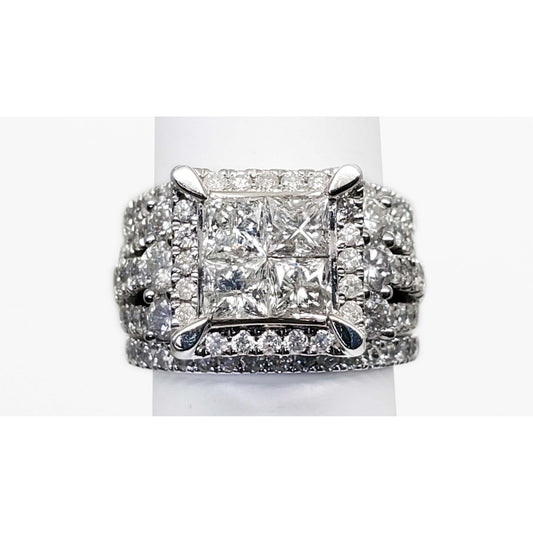 3.91 ctw Natural Diamond Engagement + Wedding Ring Set 10k White Gold Size 7