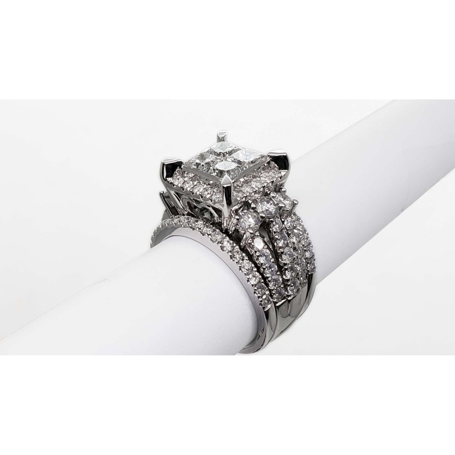 3.91 ctw Natural Diamond Engagement + Wedding Ring Set 10k White Gold Size 7