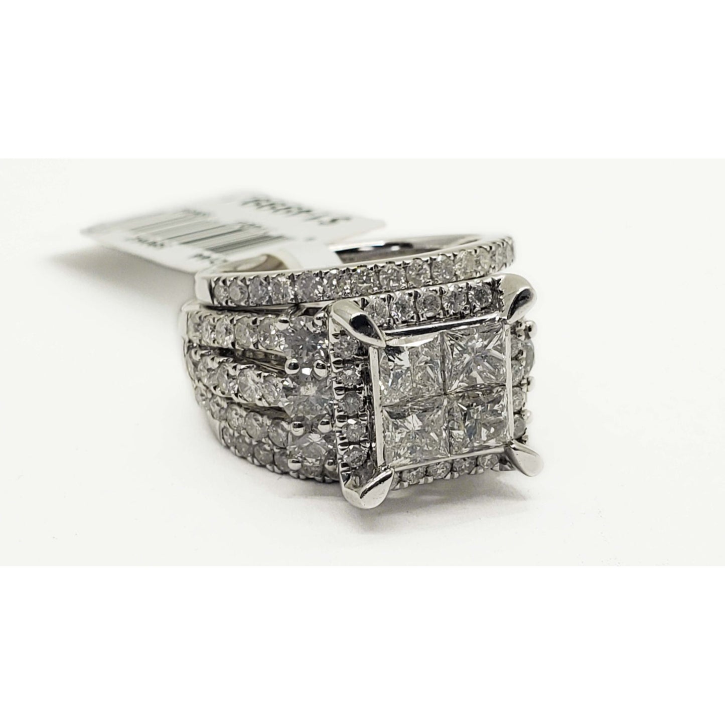 3.91 ctw Natural Diamond Engagement + Wedding Ring Set 10k White Gold Size 7